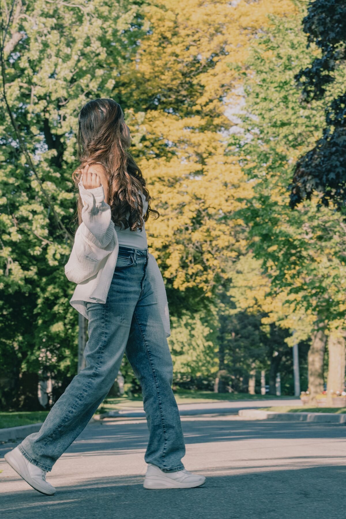 Solo portrait walking through the park